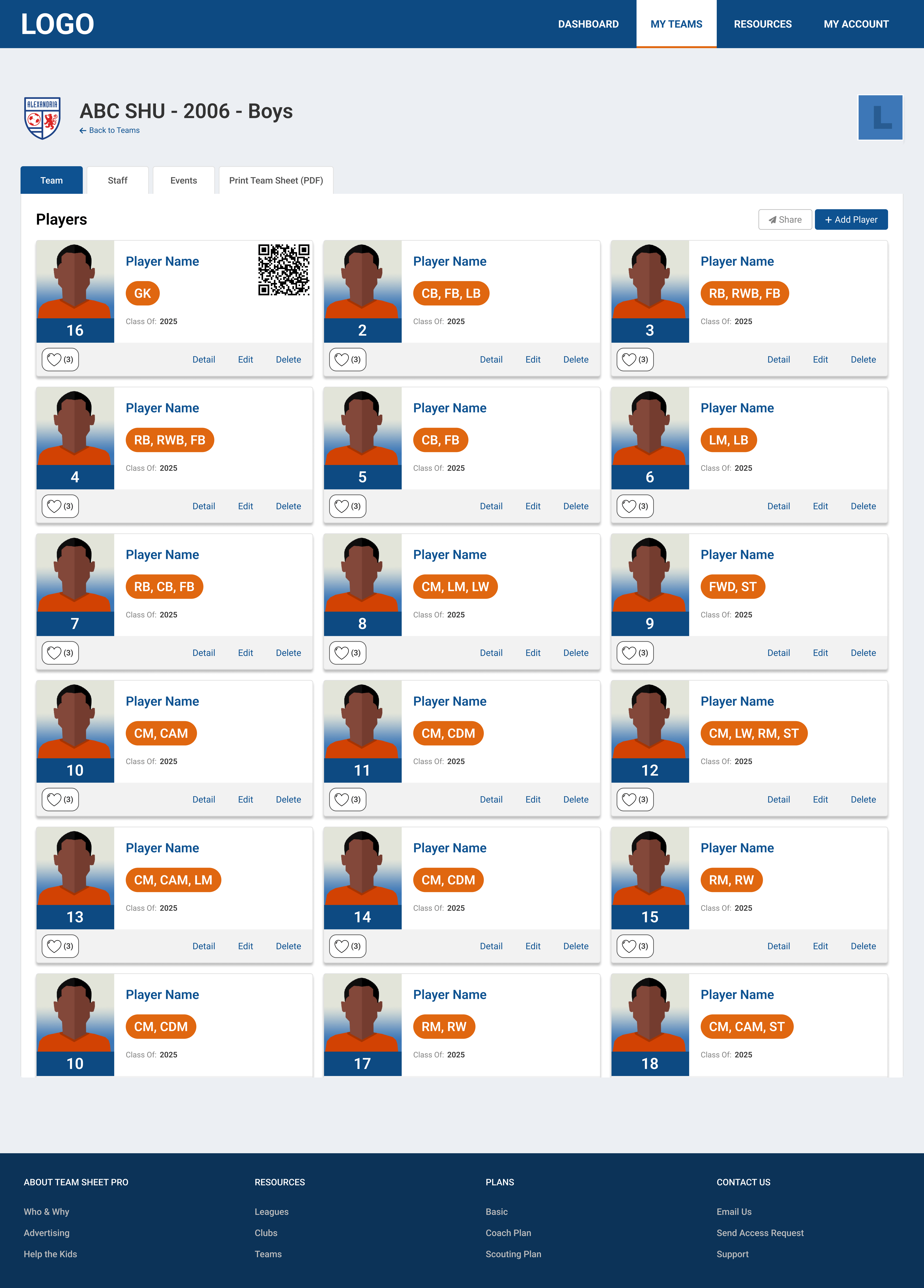 Team Roster Page